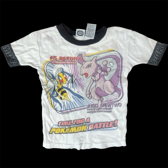 Vintage Pokémon Mewtwo Beedrill Kids Ringer T-Shirt Size 8